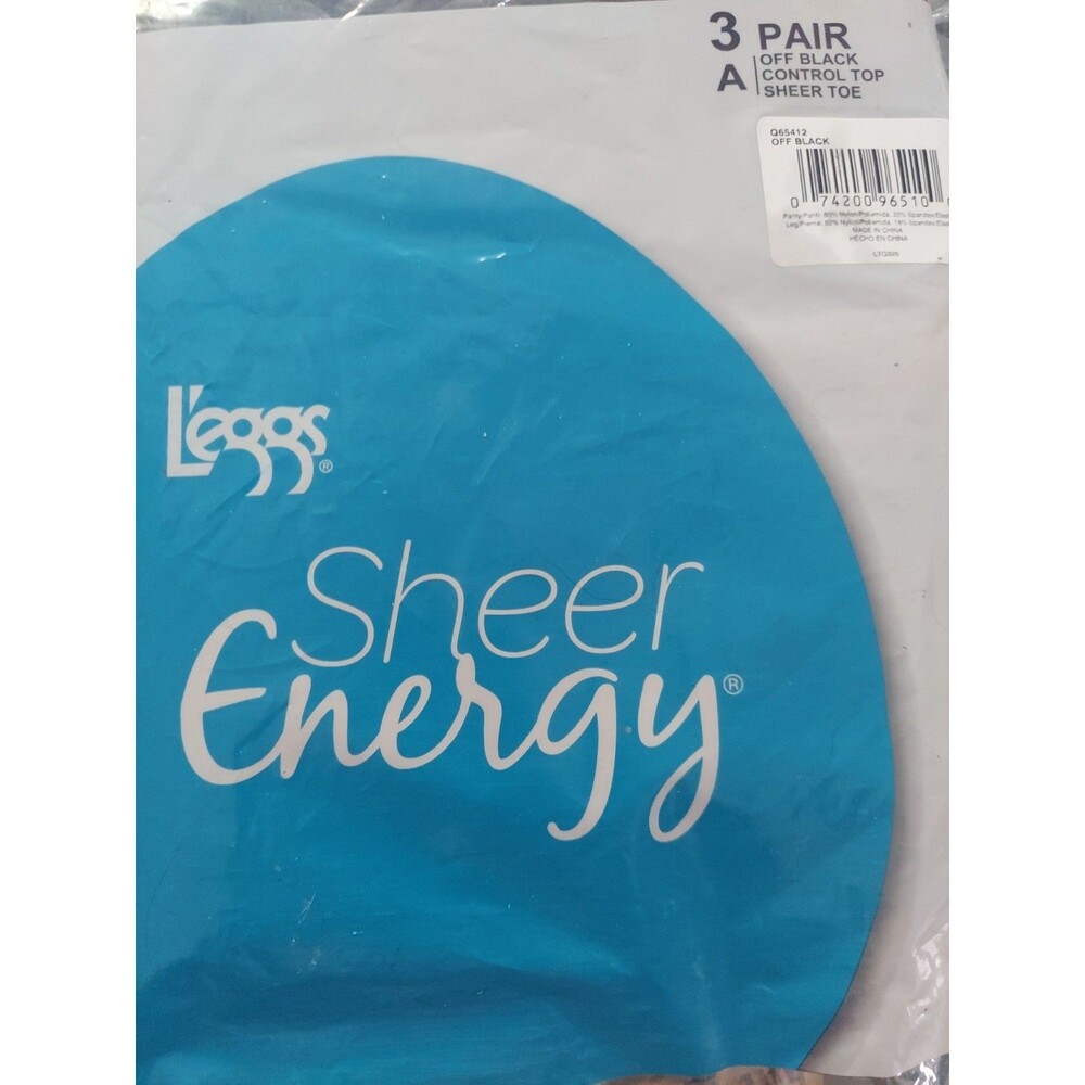 Leggs Sheer Energy Control Top Pantyhose 3 Pair Off-Black Size A Stockings